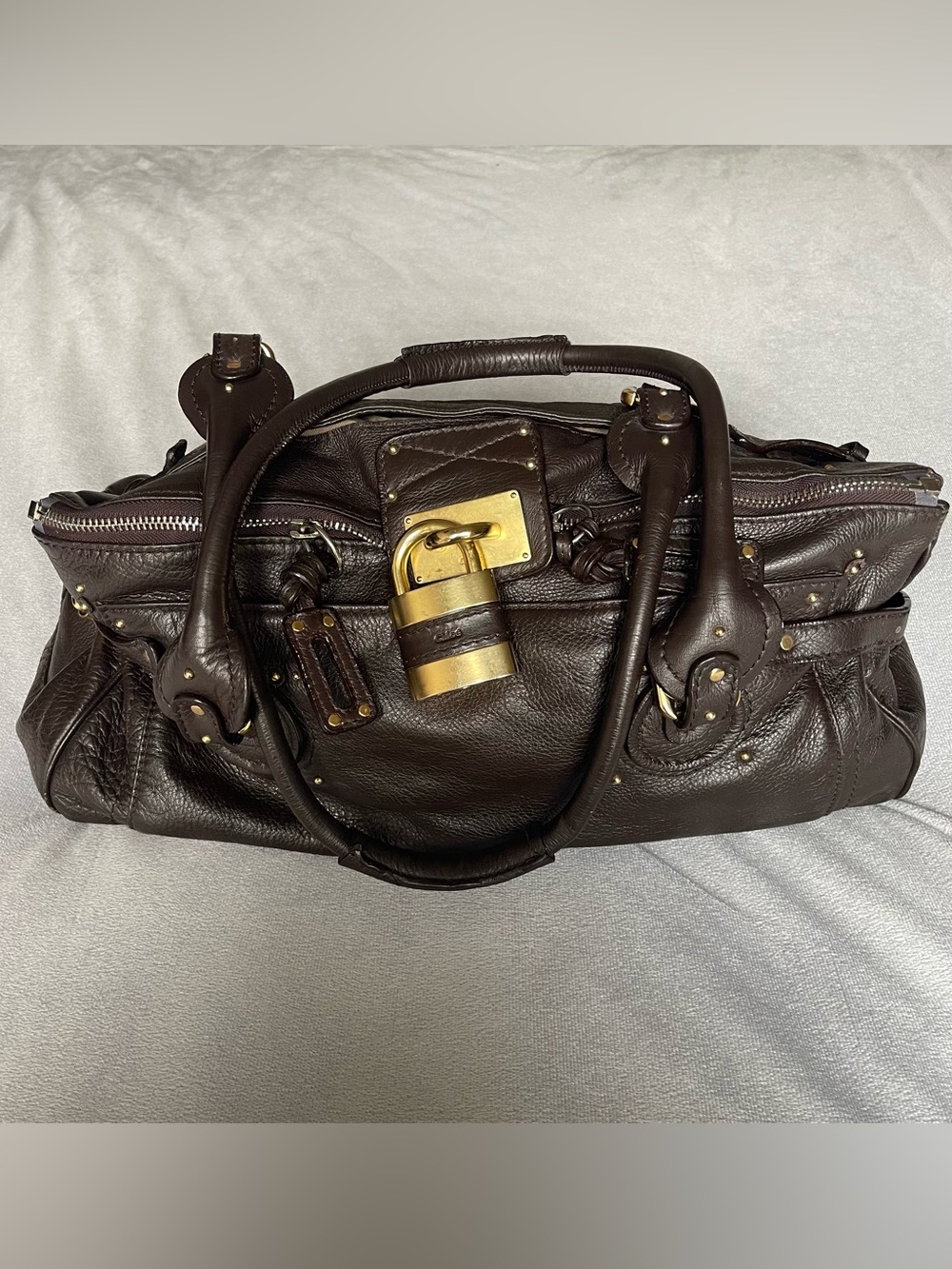 Chloe “Paddington” oversized chocolate leather stuuded bag